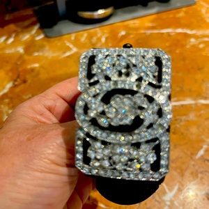 Leather and rhinestone cuff-bracelet